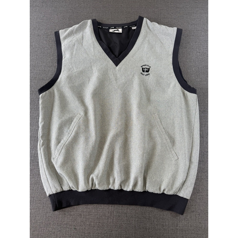 Slazenger XL Golf Vest Windbreaker Gray Black V Neck Lined Pockets Vintage